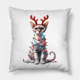 Christmas Red Nose Devon Rex Cat Pillow