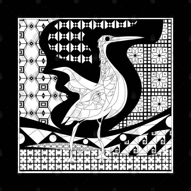 agami heron egret bird the mexican talavera pattern in ecopop garza art by jorge_lebeau