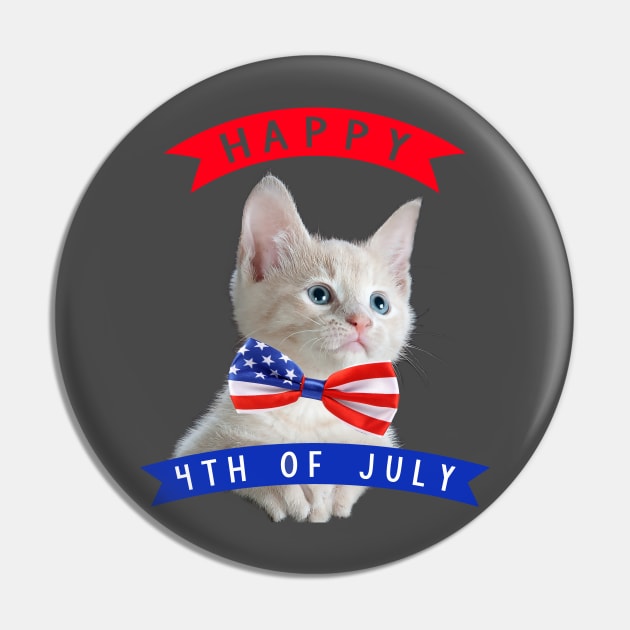 Happy 4th Of July Cute Cat Independece Day Cat With A Bow Tie Pin by Fersan