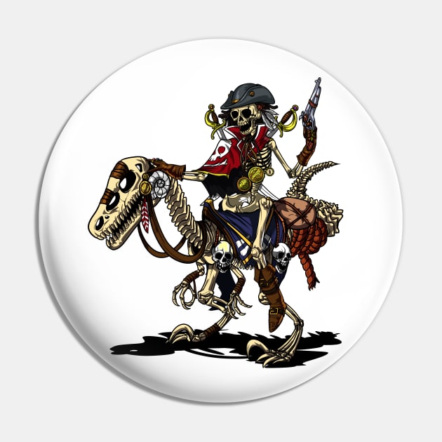 Skeleton Pirate Captain Riding Dinosaur Pin by underheaven