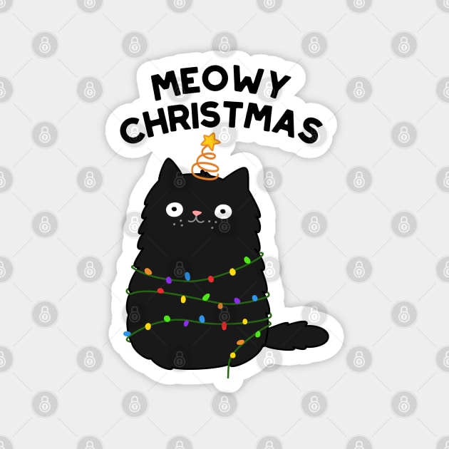 Meowy Christmas Cute Merry Cat Pun Magnet by punnybone