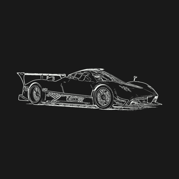 Pagani Zonda R Supercar Racing Wireframe White by Auto-Prints