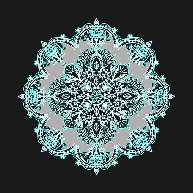 Teal and Aqua Lace Mandala on Grey by micklyn