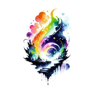 Abstract Rainbow Watercolor Fantasy Landscape T-Shirt