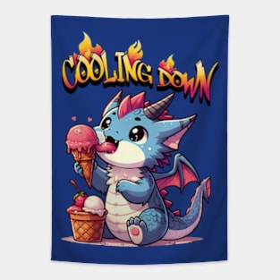 Cute dragon cooling down with ice cream Tapestry