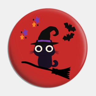 Cute Halloween Black Cat Witch Pin