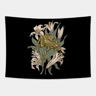 Cottagecore Aesthetic Frog On Flowers Tapestry