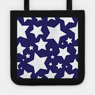 White star print on navy blue Tote