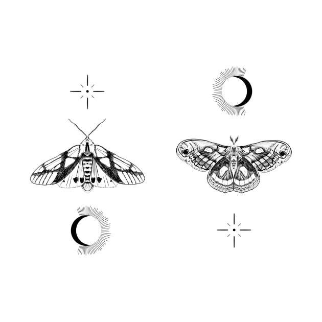 Moths with moon and sun by MugDesignStore