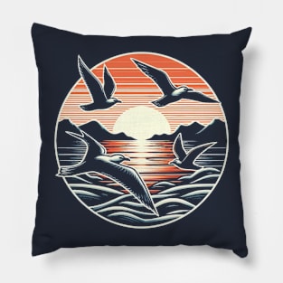 Seagulls over the sea Pillow