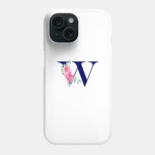 Watercolor Floral Letter W in Navy Phone Case