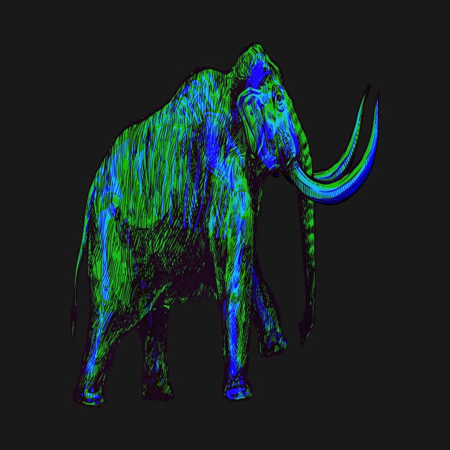 Mammoth Skeleton Interactive Green&Blue Filter T-Shirt By Red&Blue by RedAndBlue