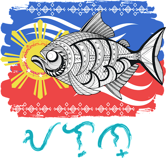 Tribal line Art Fish / Baybayin word Alon (Waves) Kids T-Shirt by Pirma Pinas