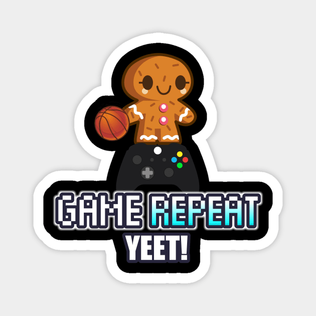 Game Night Repeat - Cute Gingerbread Gamer - Graphic Novelty Gift - Holiday Saying Text Design Typographic Quote Magnet by MaystarUniverse