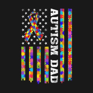 Autism Awareness Proud Autism Dad Vintage US Flag T-Shirt