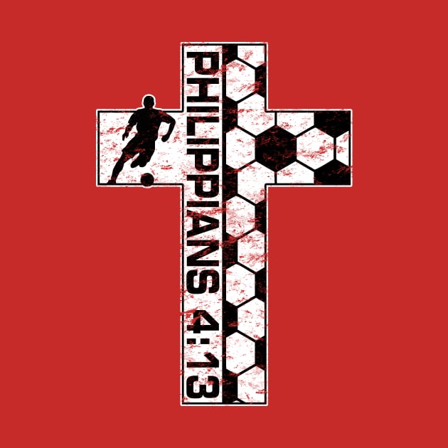 Philippians 4:13 Soccer Cross Black and White Christian Faith by TeeCreations