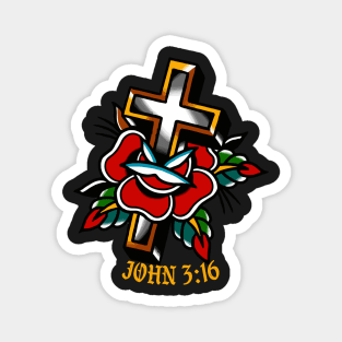 John 3:16 Cross Christian Traditional Tattoo Flash Magnet