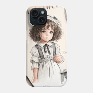 Pencil drawing. Portrait of a little girl Phone Case