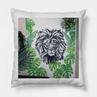 Lion profile and Botanical illustration Pillow