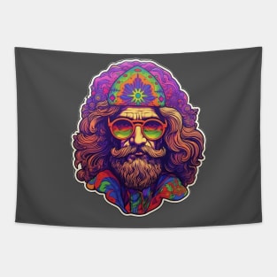 Psychedelic Bearded Man: Pop Art Design with Glowing Colors and Chillwave Style Tapestry