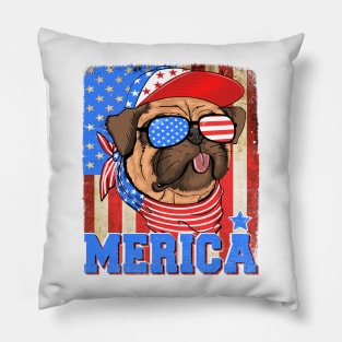 Funny Merica Retro Flag US American Bulldog Patriotic Pillow