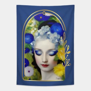 Abstract Vintage Style Woman Surrounded by Flowers Tapestry