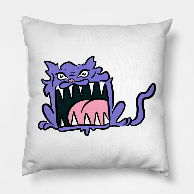 Big mouth purple baby kitty Pillow by Sasha Banana 