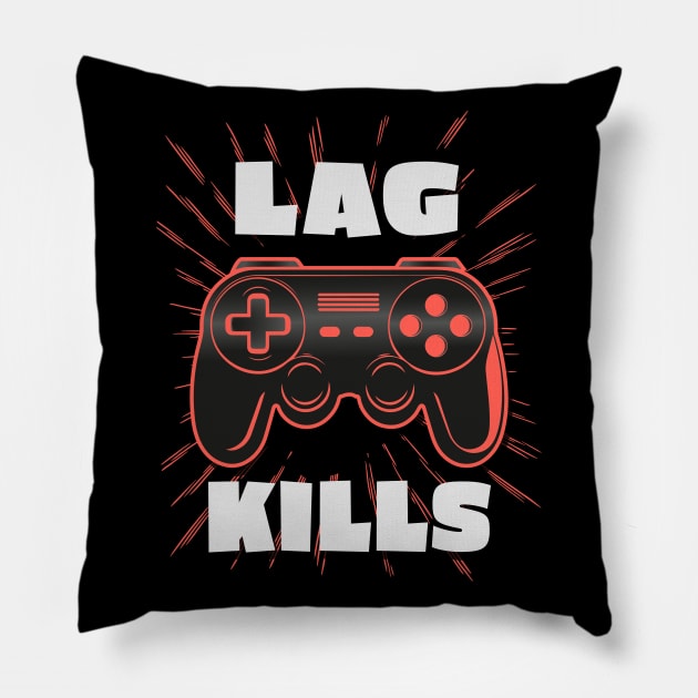 Gaming LAG Funny Console Gamepad Gamer Pillow by Foxxy Merch