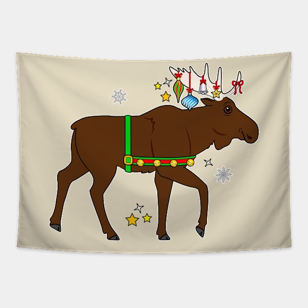 Festive Christmas Holiday Moose Tapestry by PenguinCornerStore