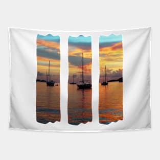 Sailboats anchored at sunset Tapestry