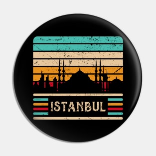 Istanbul Vintage Skyline Sultan Mosque Turkey Pin