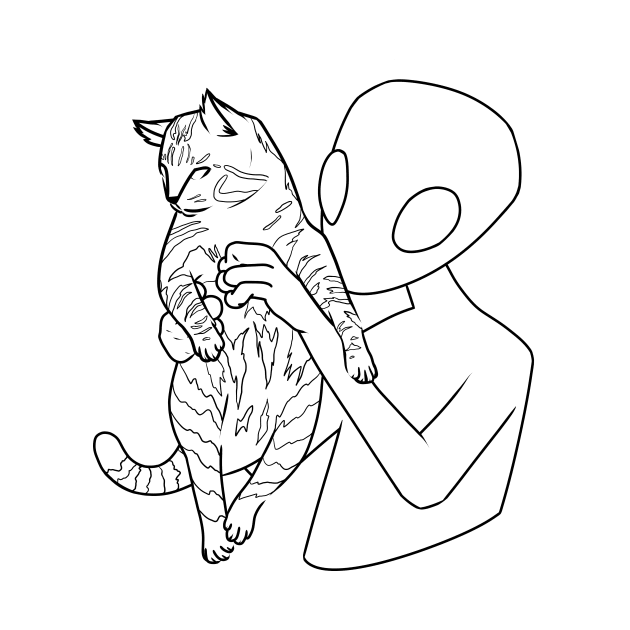 Alien Holding a Cat by nighttideco