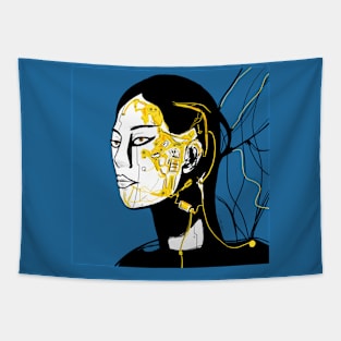 robot lady in techno future ecopop Tapestry