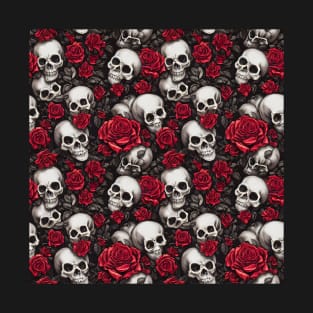 Rose And Skull Pattern T-Shirt