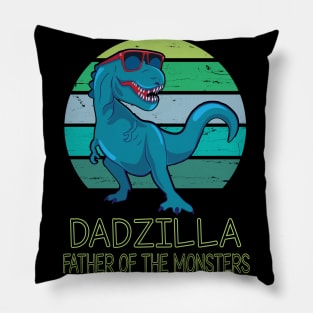 Dadzilla Father Of The Monsters Happy Father Day Dinosaur T-rex Saurus Lover Dad Vintage Retro Pillow