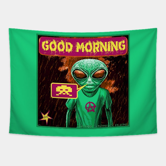 Funny Alien Retro Sci Fi Tapestry by PlanetMonkey