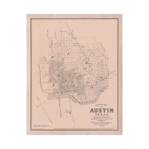 Old Austin TX Map (1885) Vintage Texas Capital City Atlas by Bravuramedia