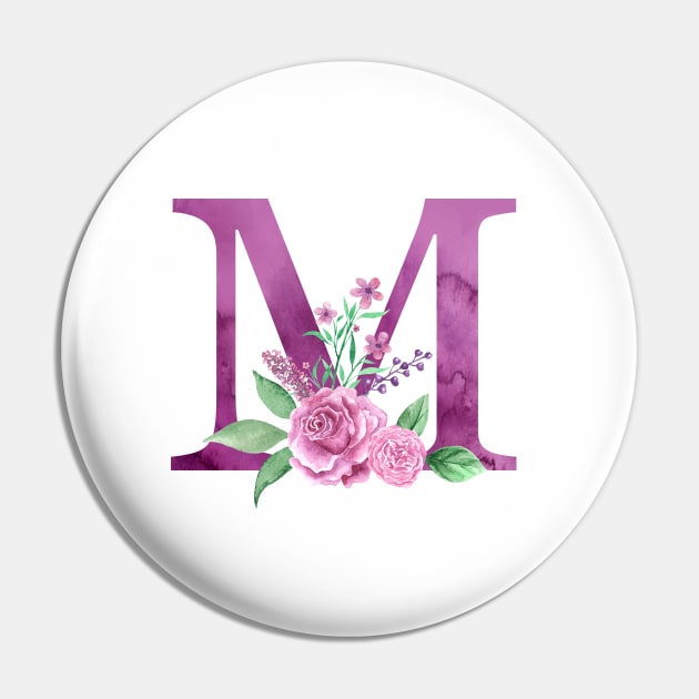 Floral Monogram M Beautiful Rose Bouquet - Monogram M - Pin