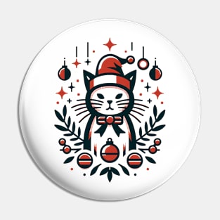 Festive Feline - Vintage Christmas Cat Art Pin