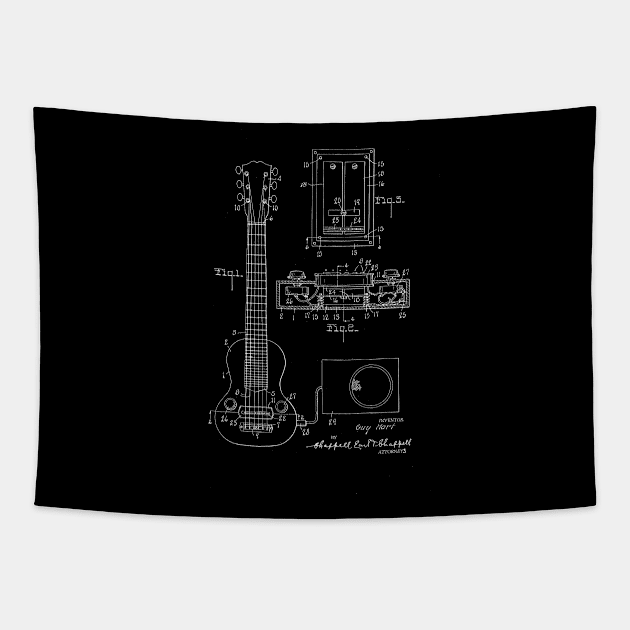 Guitar Vintage Patent Drawing Tapestry by TheYoungDesigns