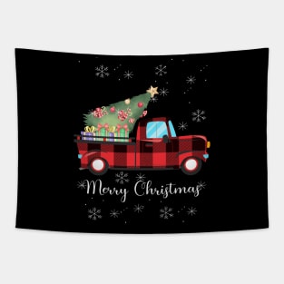 Merry Christmas Buffalo Truck Tree Red Plaid For Men Wo Red men Tapestry