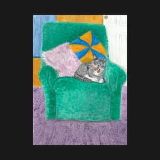 Cat sleeping on chair T-Shirt