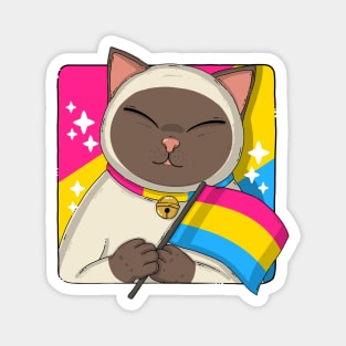 Cute Siamese Cat Holding Pansexual Pride Flag Magnet
