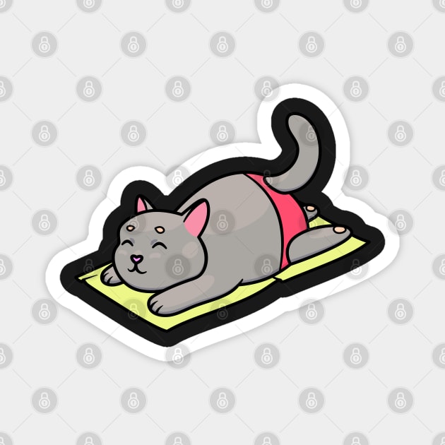 Chubby gray cat in red swimming trunks resting on a towel Magnet by 2dsandy