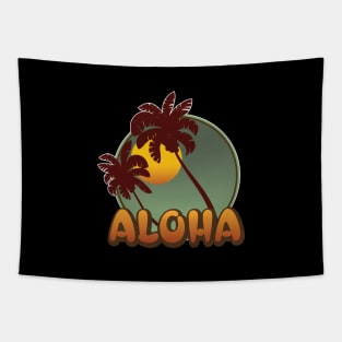 Vintage Aloha Hawaii Sunset with Palms Tapestry