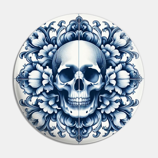 Delft Tile With Skull No.1 Pin by artnook