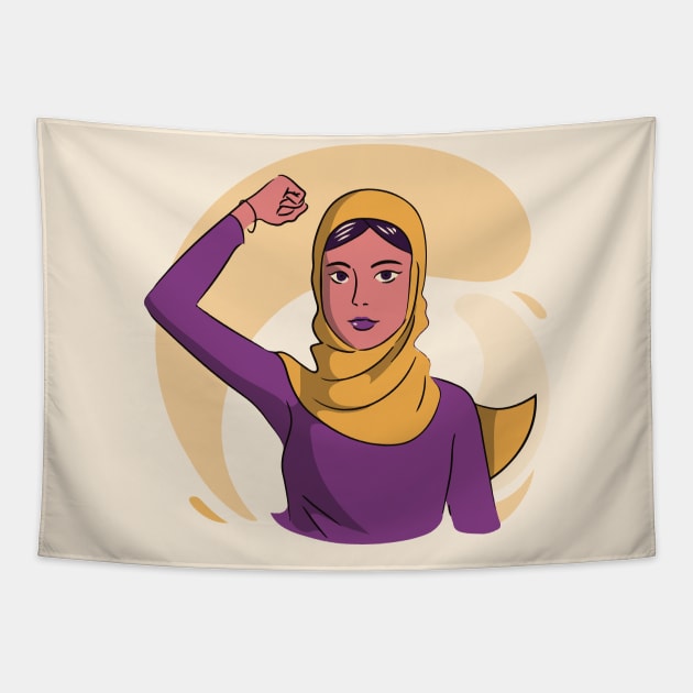 The Future is Female | Fierce Woman in a Hijab Tapestry by SLAG_Creative