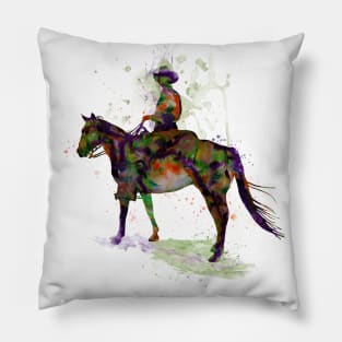 Cowboy on Horseback Watercolor Silhouette Pillow