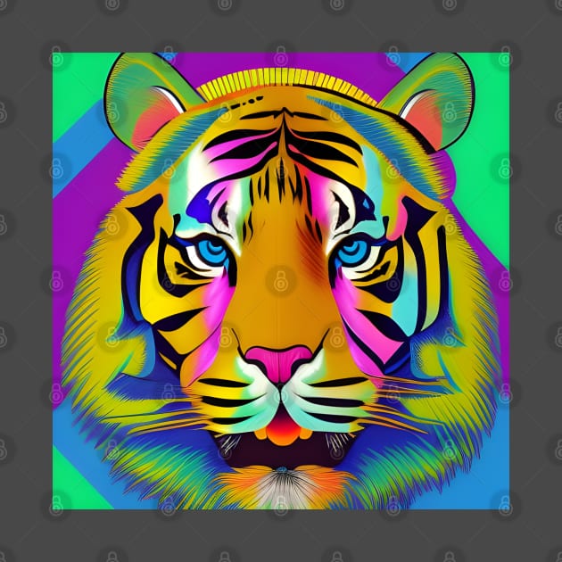 90s Bright Colorful Tiger Head by shanestillz