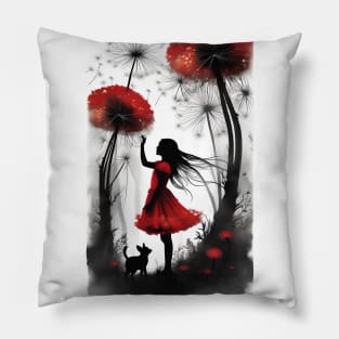 Crimson Whispers: Innocence Amidst Nature's Palette Pillow